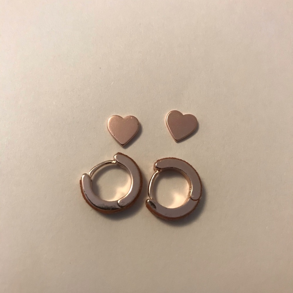 Set of Rose Gold Earrings- Hearts and Huggies!
